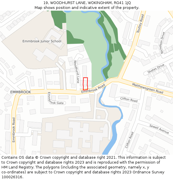19, WOODHURST LANE, WOKINGHAM, RG41 1JQ: Location map and indicative extent of plot