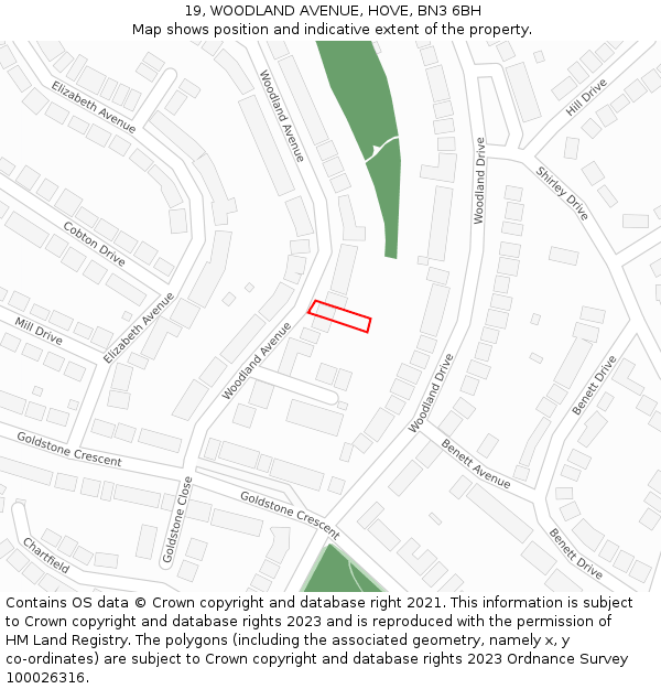 19, WOODLAND AVENUE, HOVE, BN3 6BH: Location map and indicative extent of plot