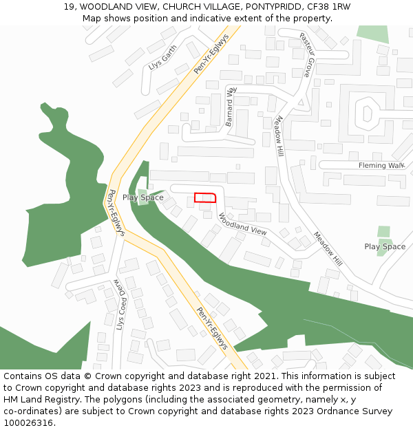 19, WOODLAND VIEW, CHURCH VILLAGE, PONTYPRIDD, CF38 1RW: Location map and indicative extent of plot