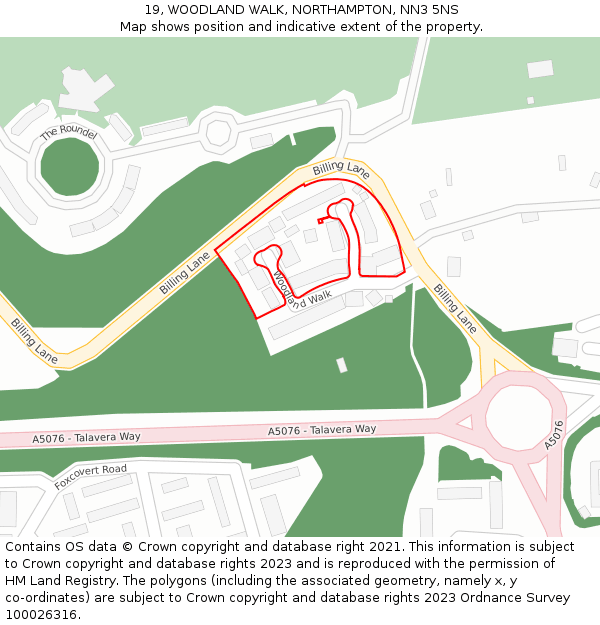 19, WOODLAND WALK, NORTHAMPTON, NN3 5NS: Location map and indicative extent of plot