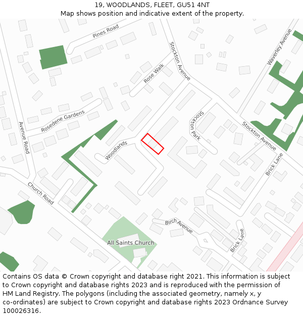 19, WOODLANDS, FLEET, GU51 4NT: Location map and indicative extent of plot