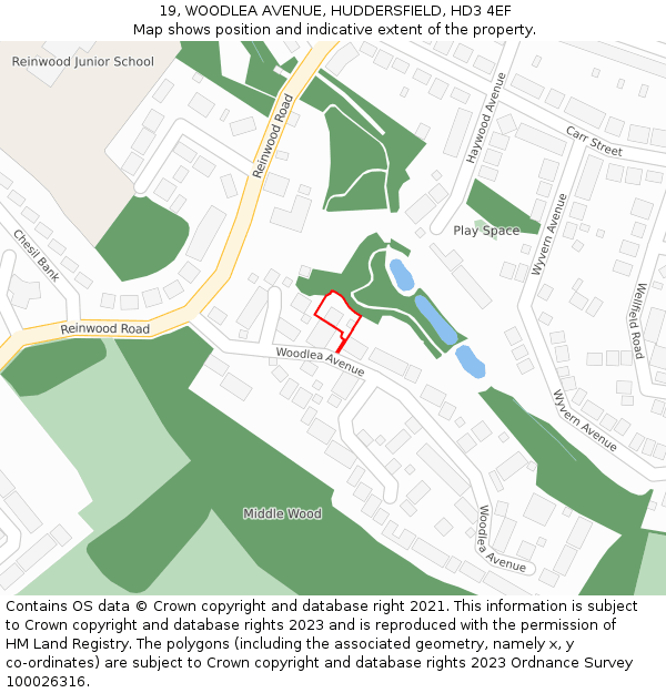 19, WOODLEA AVENUE, HUDDERSFIELD, HD3 4EF: Location map and indicative extent of plot