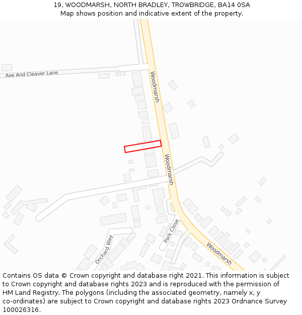 19, WOODMARSH, NORTH BRADLEY, TROWBRIDGE, BA14 0SA: Location map and indicative extent of plot