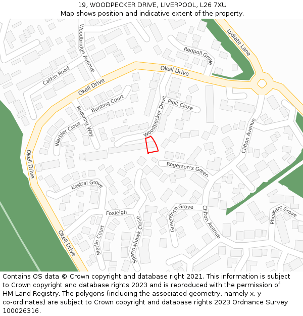 19, WOODPECKER DRIVE, LIVERPOOL, L26 7XU: Location map and indicative extent of plot