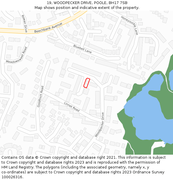 19, WOODPECKER DRIVE, POOLE, BH17 7SB: Location map and indicative extent of plot