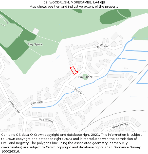 19, WOODRUSH, MORECAMBE, LA4 6JB: Location map and indicative extent of plot