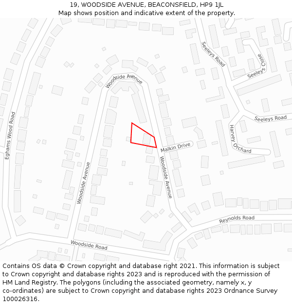 19, WOODSIDE AVENUE, BEACONSFIELD, HP9 1JL: Location map and indicative extent of plot