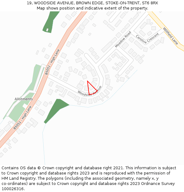 19, WOODSIDE AVENUE, BROWN EDGE, STOKE-ON-TRENT, ST6 8RX: Location map and indicative extent of plot