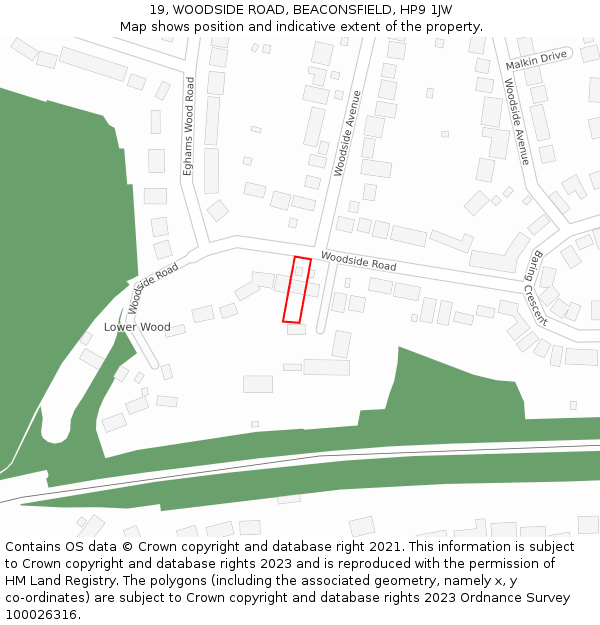 19, WOODSIDE ROAD, BEACONSFIELD, HP9 1JW: Location map and indicative extent of plot