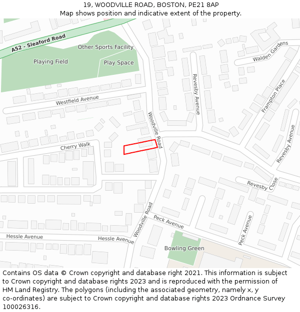 19, WOODVILLE ROAD, BOSTON, PE21 8AP: Location map and indicative extent of plot