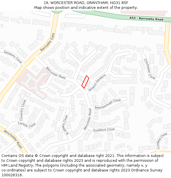 19, WORCESTER ROAD, GRANTHAM, NG31 8SF: Location map and indicative extent of plot