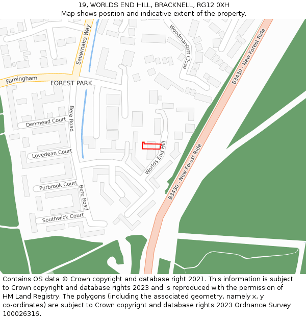 19, WORLDS END HILL, BRACKNELL, RG12 0XH: Location map and indicative extent of plot