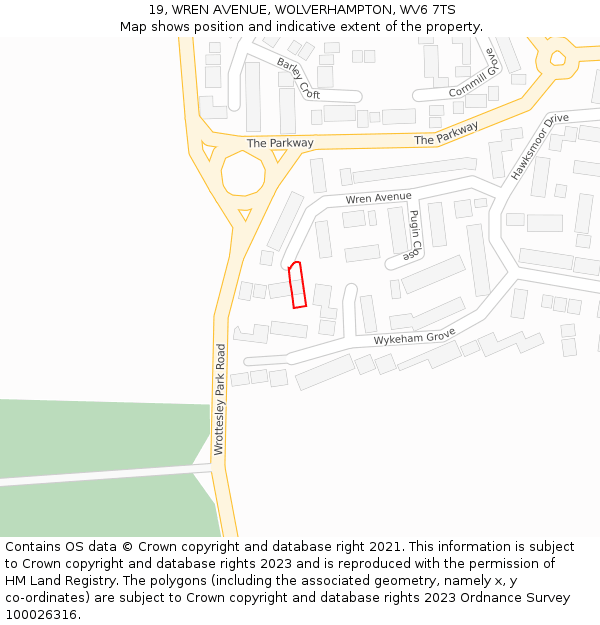 19, WREN AVENUE, WOLVERHAMPTON, WV6 7TS: Location map and indicative extent of plot