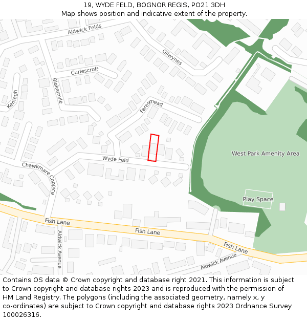 19, WYDE FELD, BOGNOR REGIS, PO21 3DH: Location map and indicative extent of plot