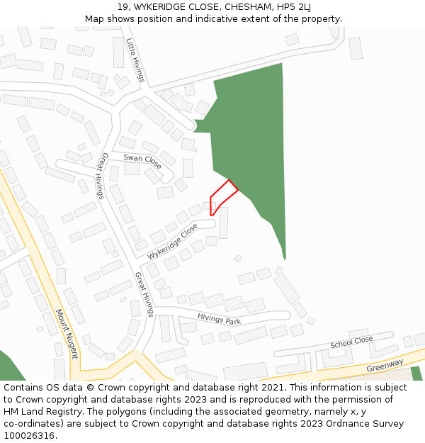 19, WYKERIDGE CLOSE, CHESHAM, HP5 2LJ: Location map and indicative extent of plot