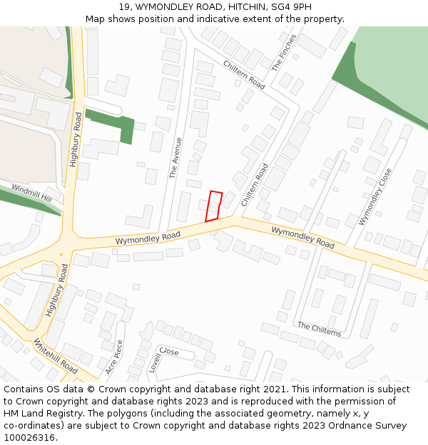 19, WYMONDLEY ROAD, HITCHIN, SG4 9PH: Location map and indicative extent of plot