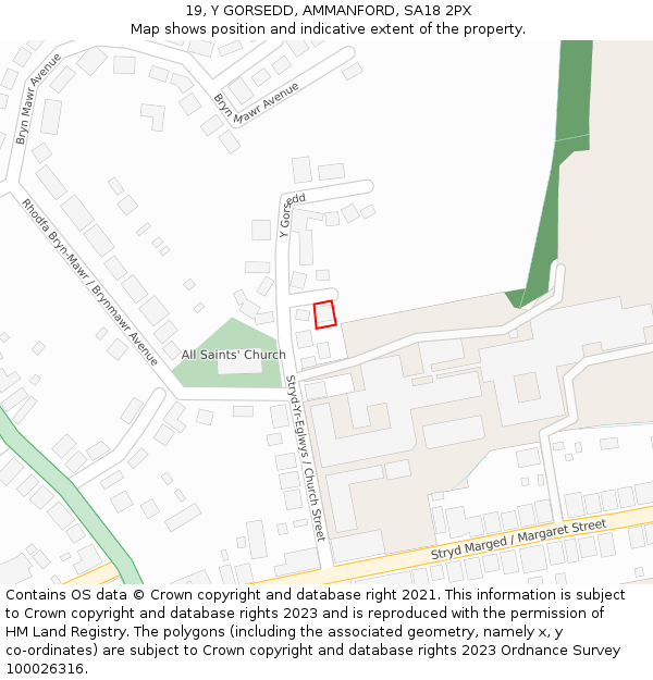 19, Y GORSEDD, AMMANFORD, SA18 2PX: Location map and indicative extent of plot