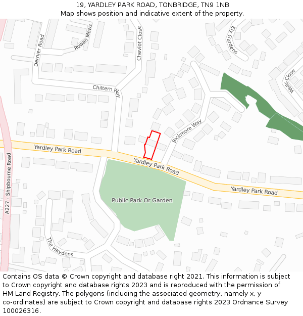19, YARDLEY PARK ROAD, TONBRIDGE, TN9 1NB: Location map and indicative extent of plot