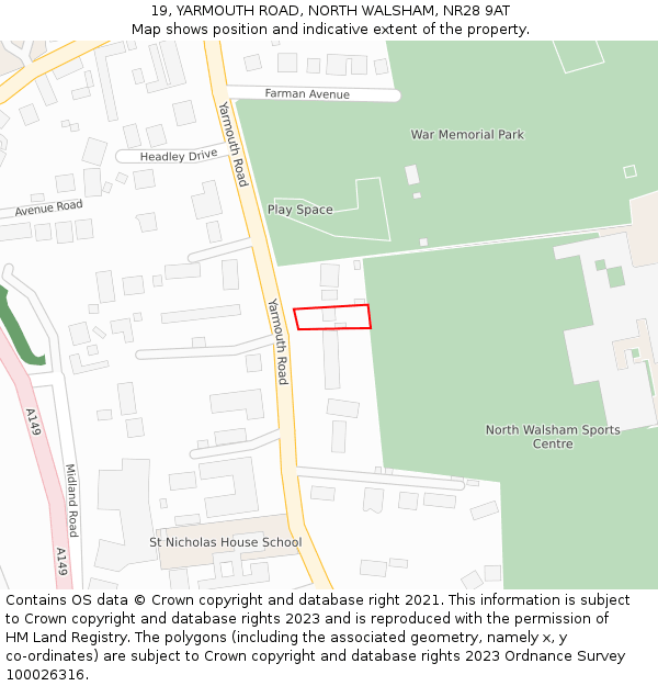 19, YARMOUTH ROAD, NORTH WALSHAM, NR28 9AT: Location map and indicative extent of plot