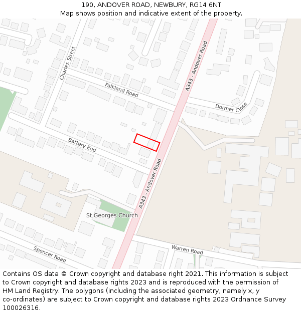 190, ANDOVER ROAD, NEWBURY, RG14 6NT: Location map and indicative extent of plot