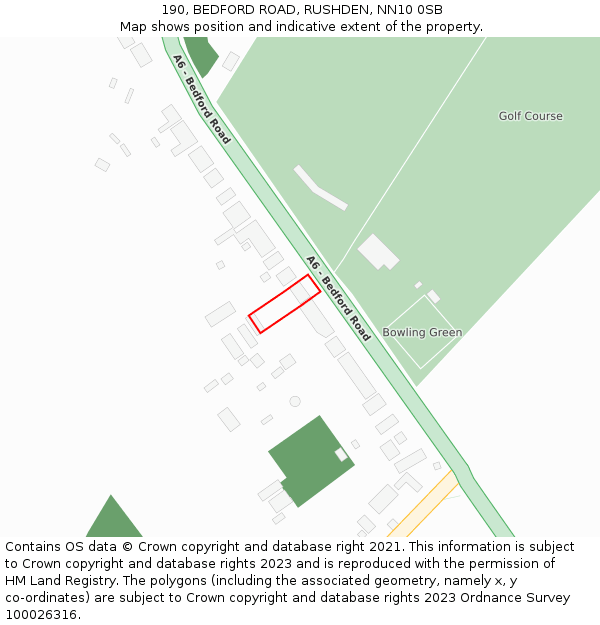 190, BEDFORD ROAD, RUSHDEN, NN10 0SB: Location map and indicative extent of plot