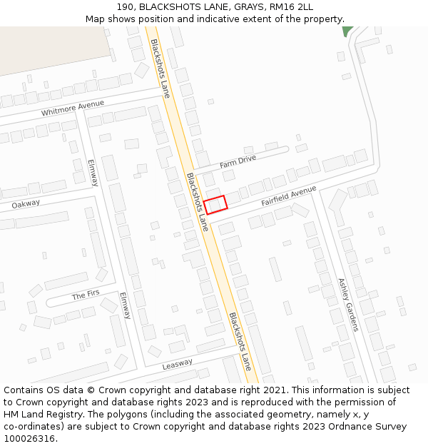 190, BLACKSHOTS LANE, GRAYS, RM16 2LL: Location map and indicative extent of plot