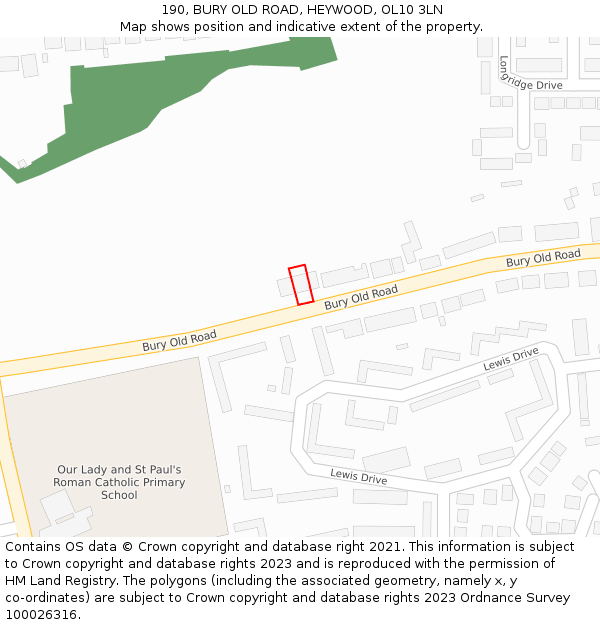 190, BURY OLD ROAD, HEYWOOD, OL10 3LN: Location map and indicative extent of plot