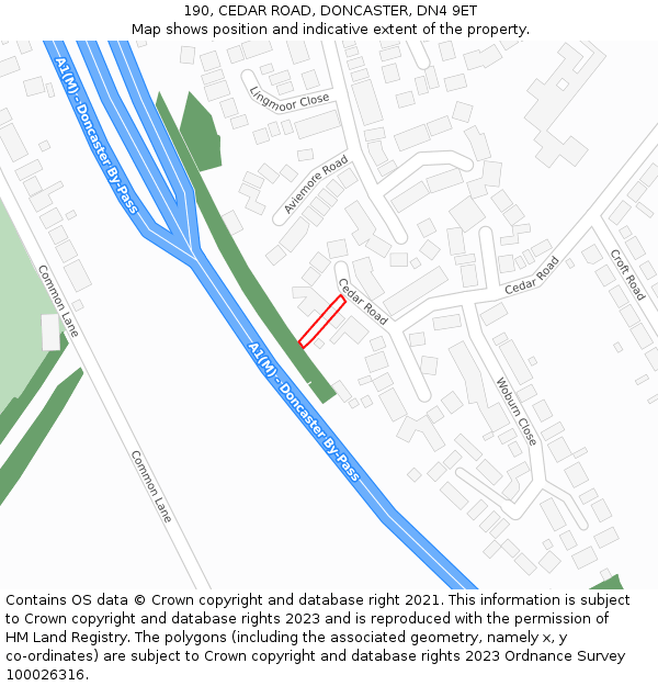 190, CEDAR ROAD, DONCASTER, DN4 9ET: Location map and indicative extent of plot