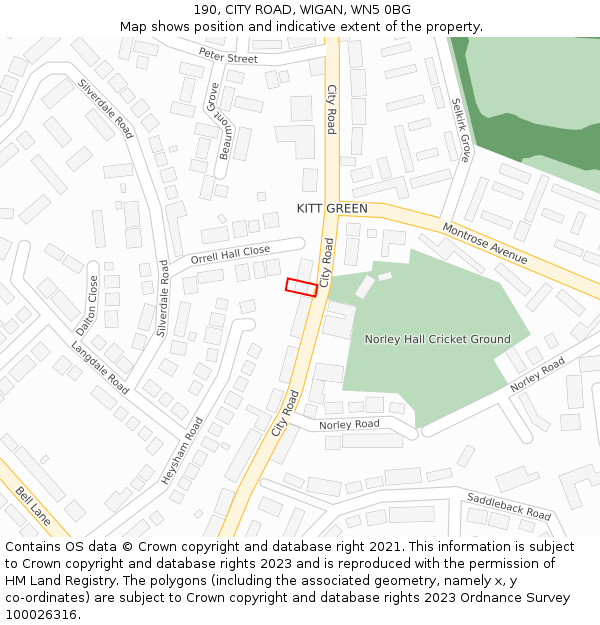 190, CITY ROAD, WIGAN, WN5 0BG: Location map and indicative extent of plot