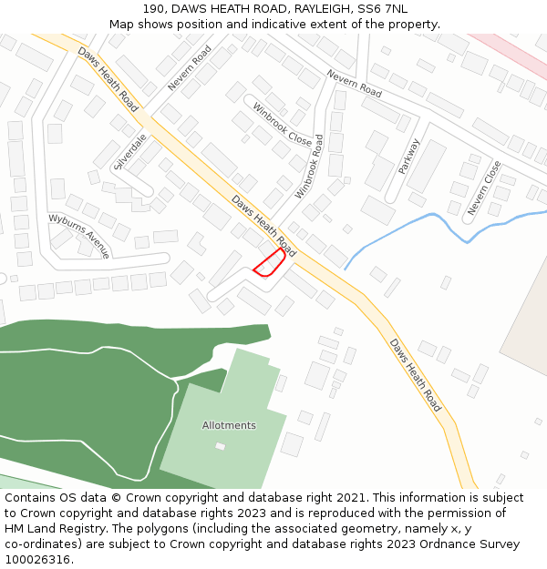 190, DAWS HEATH ROAD, RAYLEIGH, SS6 7NL: Location map and indicative extent of plot