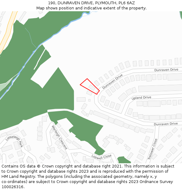 190, DUNRAVEN DRIVE, PLYMOUTH, PL6 6AZ: Location map and indicative extent of plot