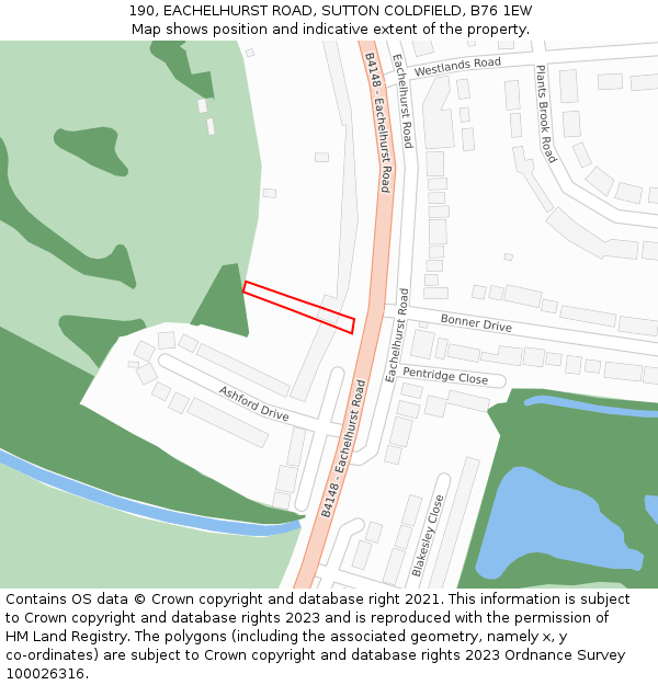 190, EACHELHURST ROAD, SUTTON COLDFIELD, B76 1EW: Location map and indicative extent of plot
