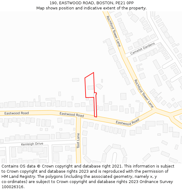 190, EASTWOOD ROAD, BOSTON, PE21 0PP: Location map and indicative extent of plot
