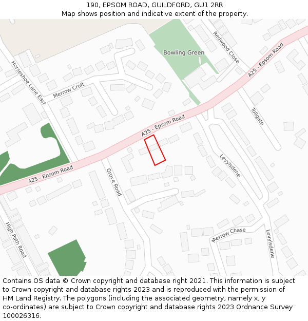 190, EPSOM ROAD, GUILDFORD, GU1 2RR: Location map and indicative extent of plot