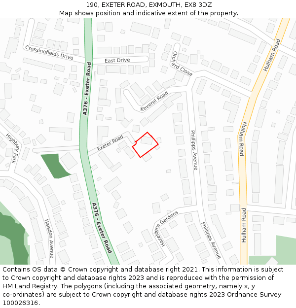 190, EXETER ROAD, EXMOUTH, EX8 3DZ: Location map and indicative extent of plot