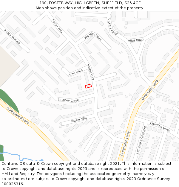 190, FOSTER WAY, HIGH GREEN, SHEFFIELD, S35 4GE: Location map and indicative extent of plot