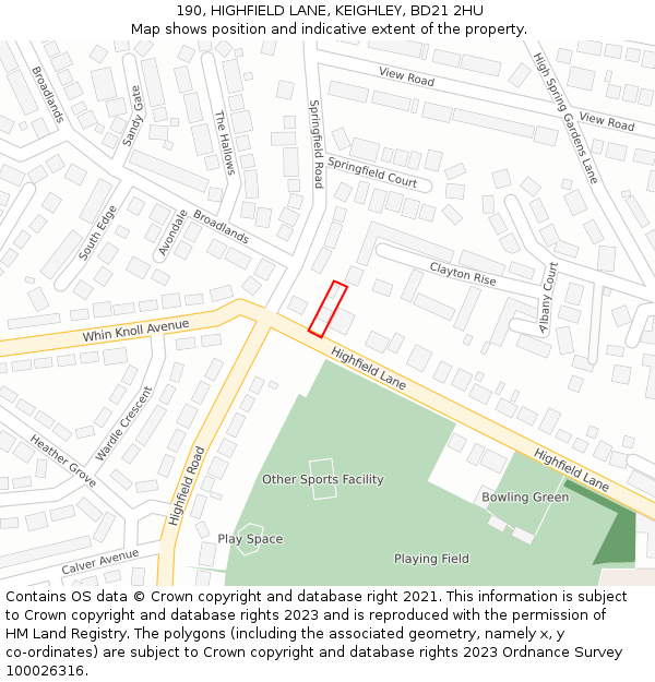 190, HIGHFIELD LANE, KEIGHLEY, BD21 2HU: Location map and indicative extent of plot