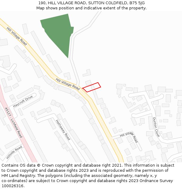 190, HILL VILLAGE ROAD, SUTTON COLDFIELD, B75 5JG: Location map and indicative extent of plot