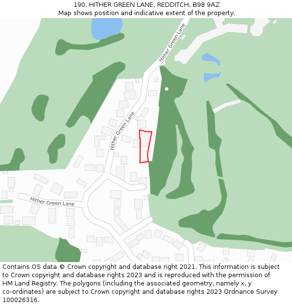 190, HITHER GREEN LANE, REDDITCH, B98 9AZ: Location map and indicative extent of plot