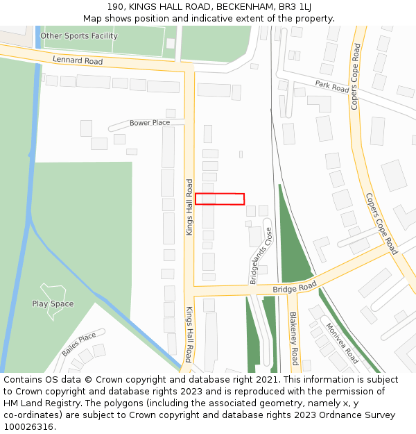 190, KINGS HALL ROAD, BECKENHAM, BR3 1LJ: Location map and indicative extent of plot