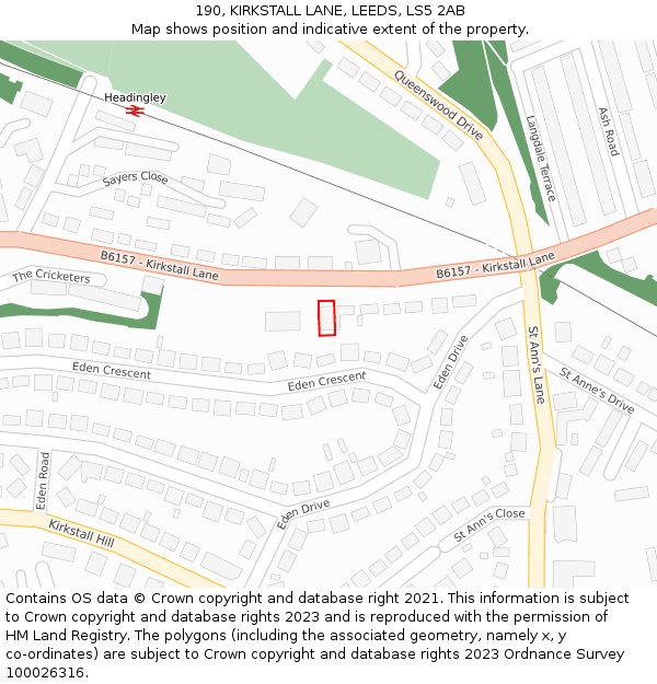 190, KIRKSTALL LANE, LEEDS, LS5 2AB: Location map and indicative extent of plot