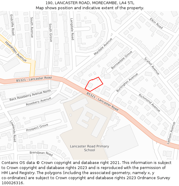 190, LANCASTER ROAD, MORECAMBE, LA4 5TL: Location map and indicative extent of plot