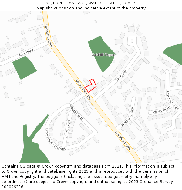 190, LOVEDEAN LANE, WATERLOOVILLE, PO8 9SD: Location map and indicative extent of plot