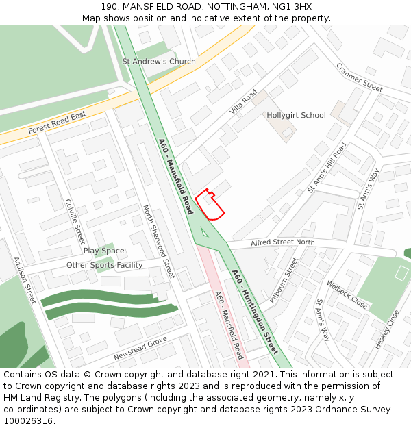 190, MANSFIELD ROAD, NOTTINGHAM, NG1 3HX: Location map and indicative extent of plot