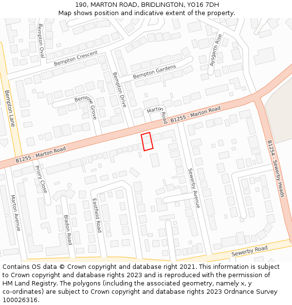 190, MARTON ROAD, BRIDLINGTON, YO16 7DH: Location map and indicative extent of plot