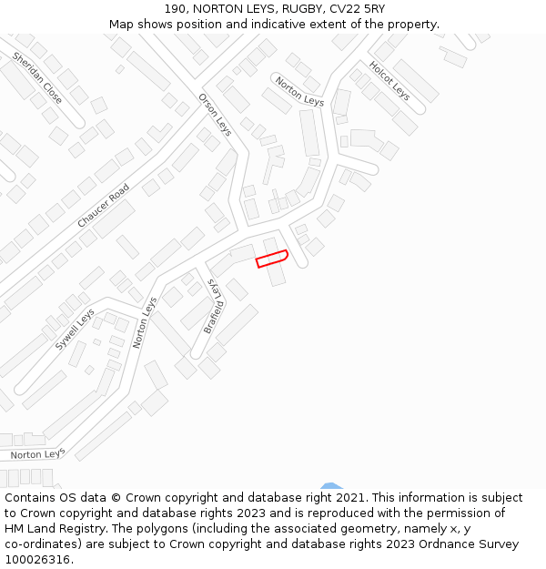 190, NORTON LEYS, RUGBY, CV22 5RY: Location map and indicative extent of plot