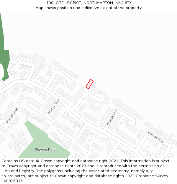190, OBELISK RISE, NORTHAMPTON, NN2 8TX: Location map and indicative extent of plot