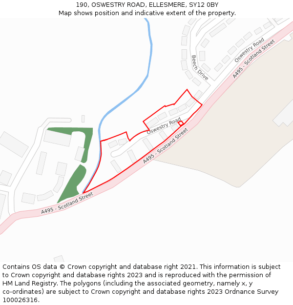 190, OSWESTRY ROAD, ELLESMERE, SY12 0BY: Location map and indicative extent of plot