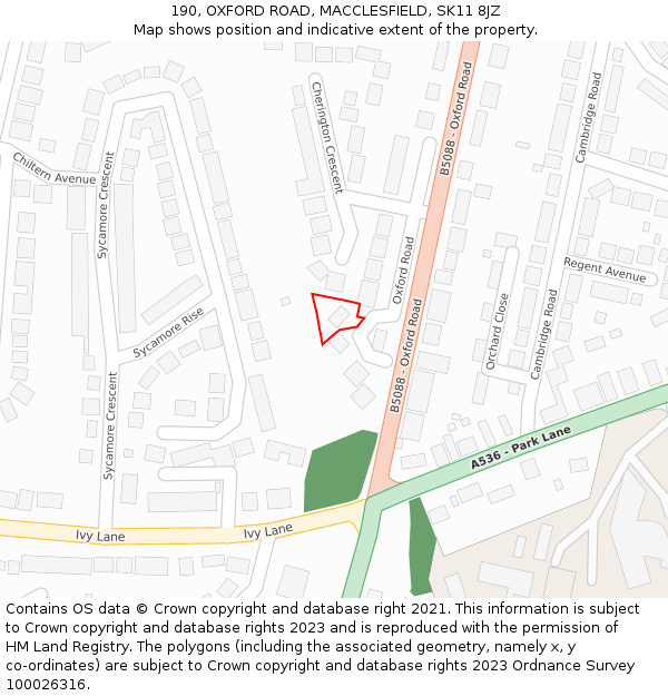 190, OXFORD ROAD, MACCLESFIELD, SK11 8JZ: Location map and indicative extent of plot