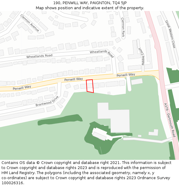190, PENWILL WAY, PAIGNTON, TQ4 5JP: Location map and indicative extent of plot